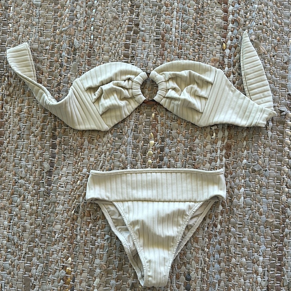 Montce Beige Wide Rib Bikini Top- M Bottoms-S